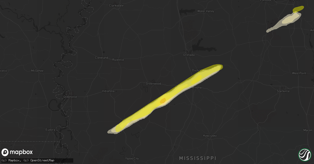 Hail map in Greenwood, MS on February 9, 2020