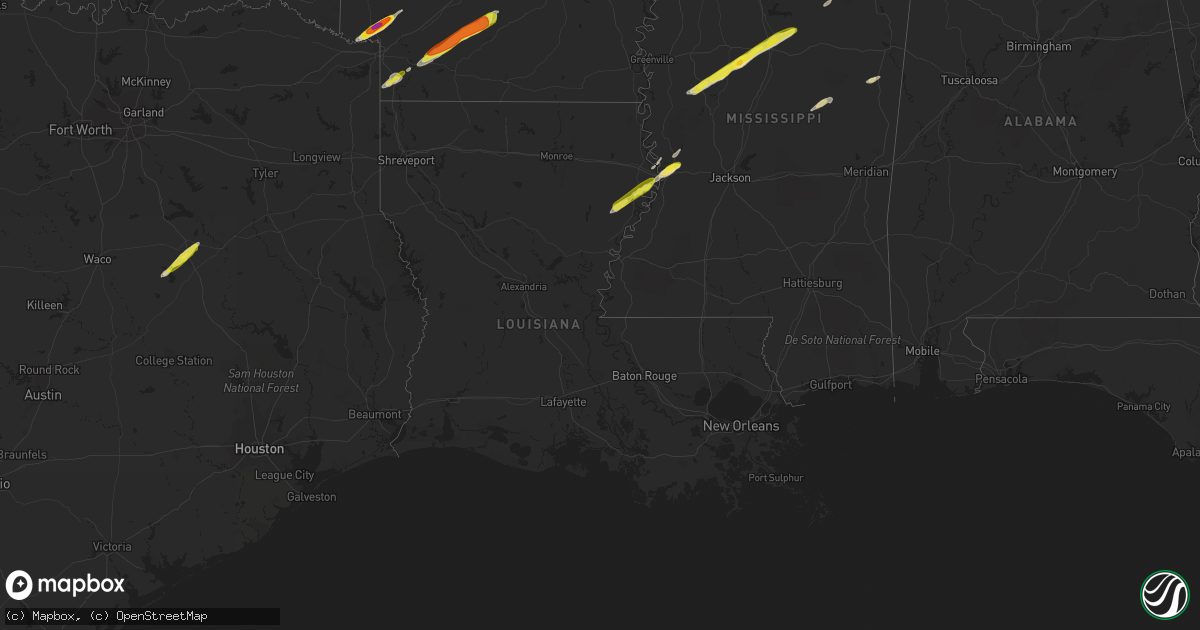 Hail map in Louisiana on February 9, 2020