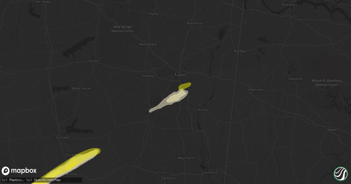 Hail map in Shannon, MS on February 9, 2020