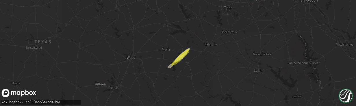 Hail map in Teague, TX on February 9, 2020