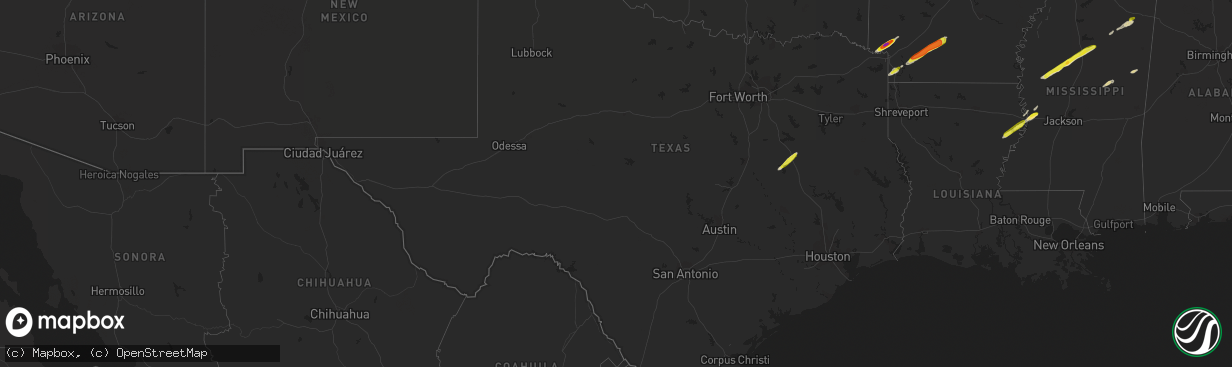 Hail map in Texas on February 9, 2020