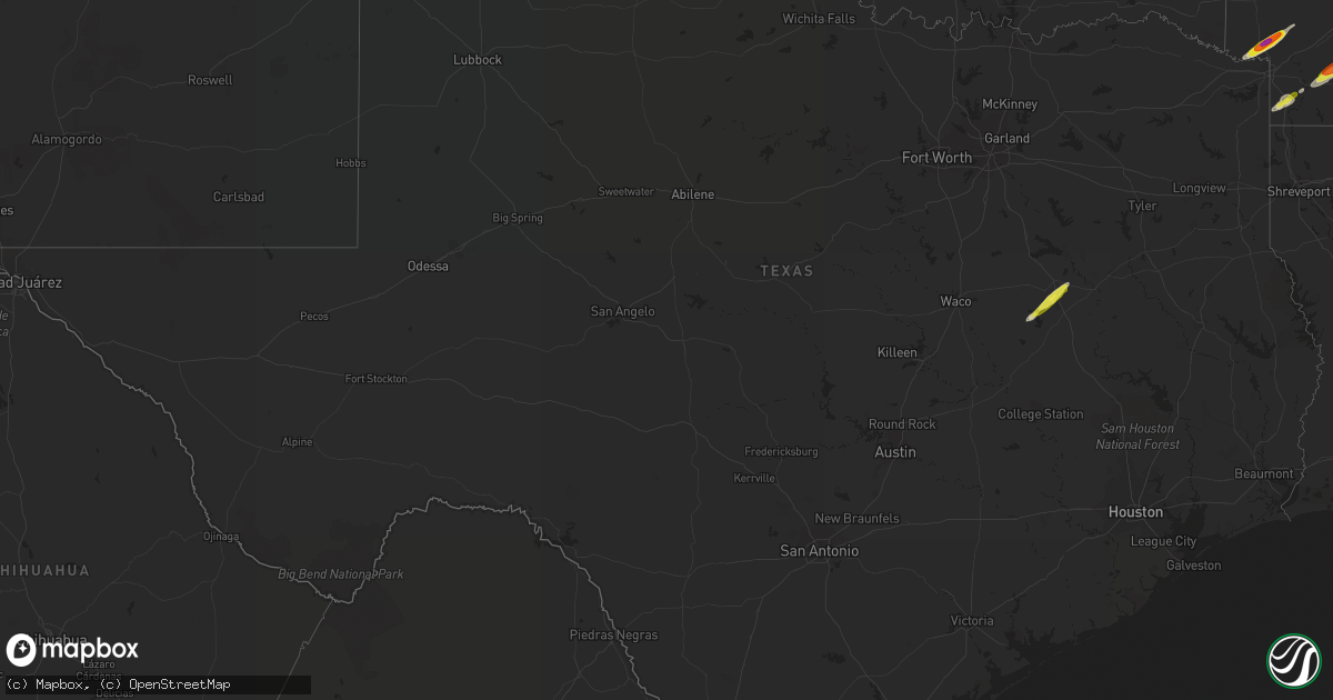Hail map in Texas on February 9, 2020