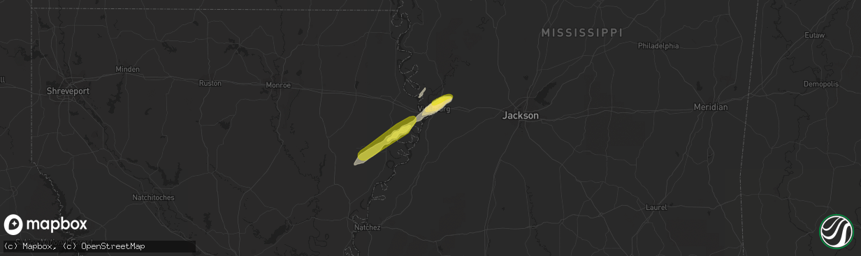 Hail map in Vicksburg, MS on February 9, 2020