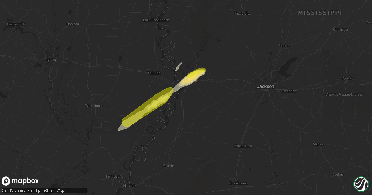 Hail map in Vicksburg, MS on February 9, 2020