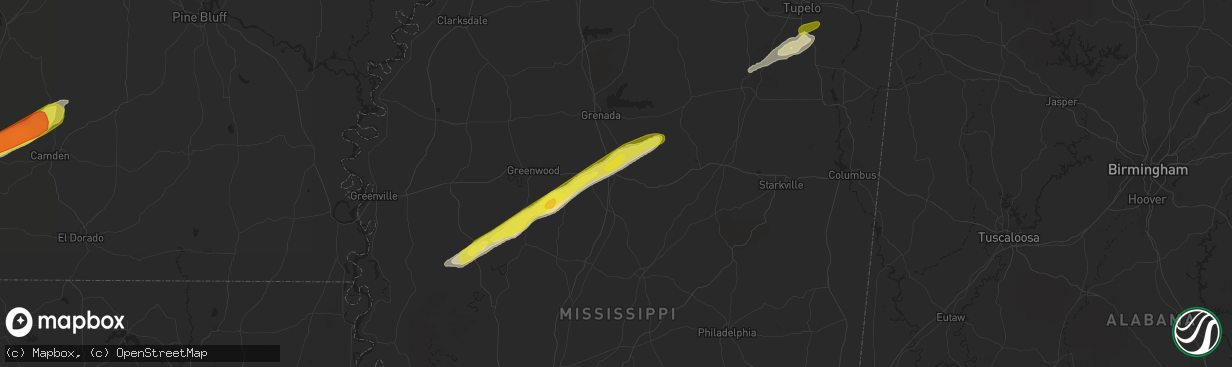 Hail map in Winona, MS on February 9, 2020