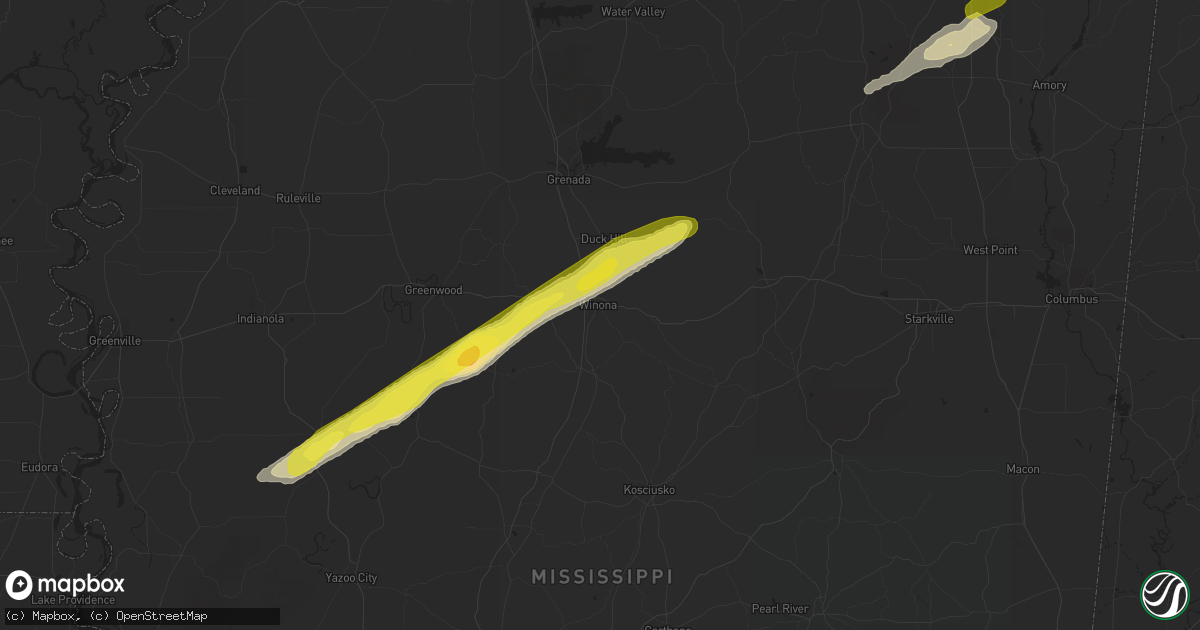 Hail map in Winona, MS on February 9, 2020