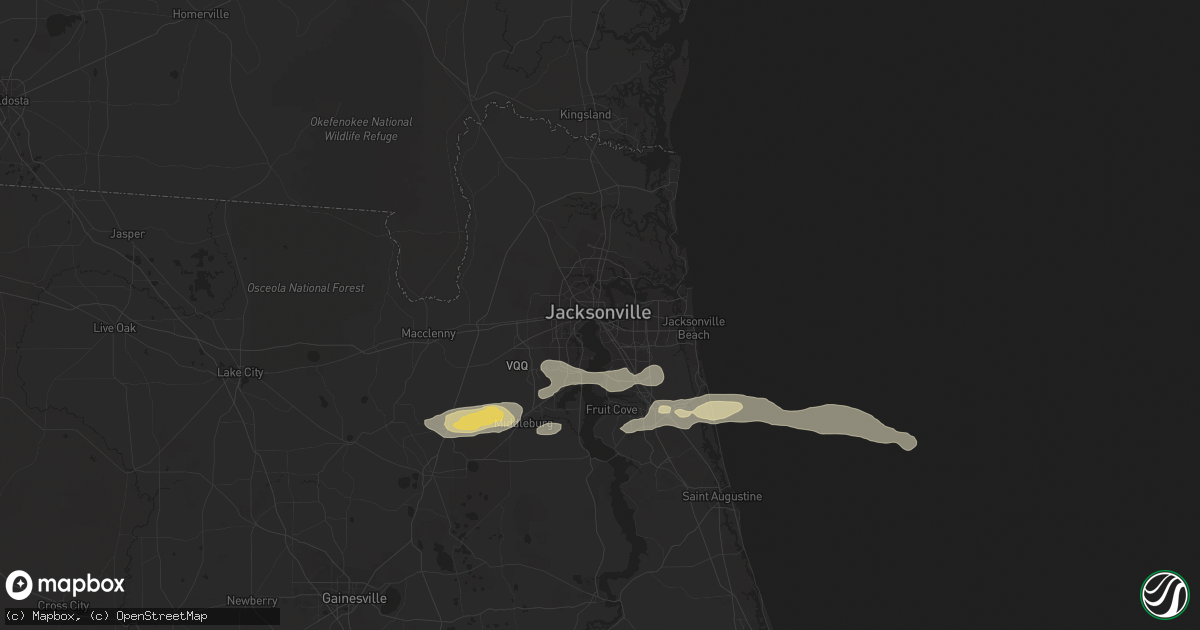 Hail map in Jacksonville, FL on February 9, 2021
