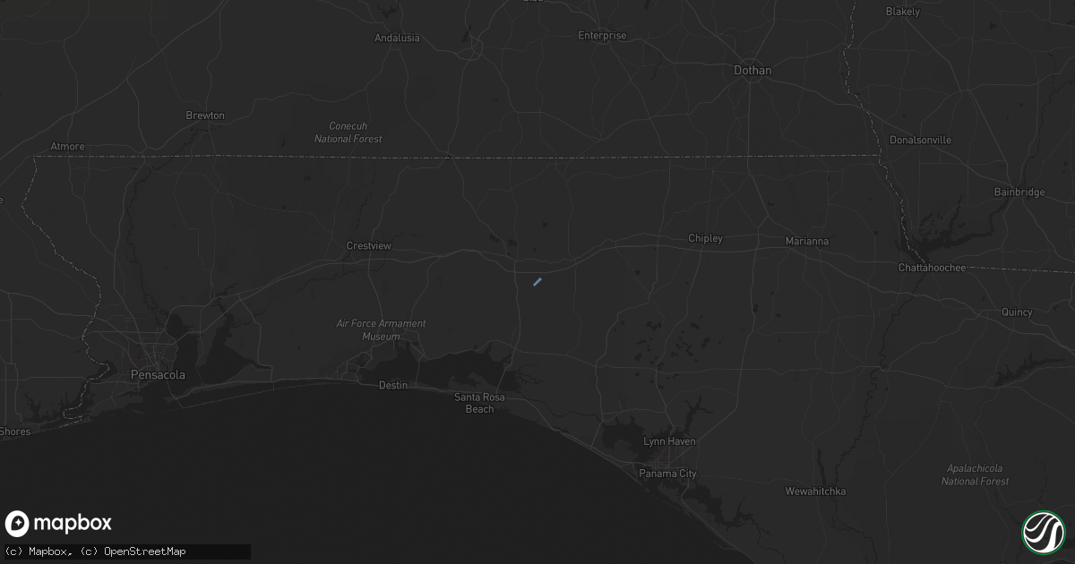 Hail map in Defuniak Springs, FL on February 9, 2023