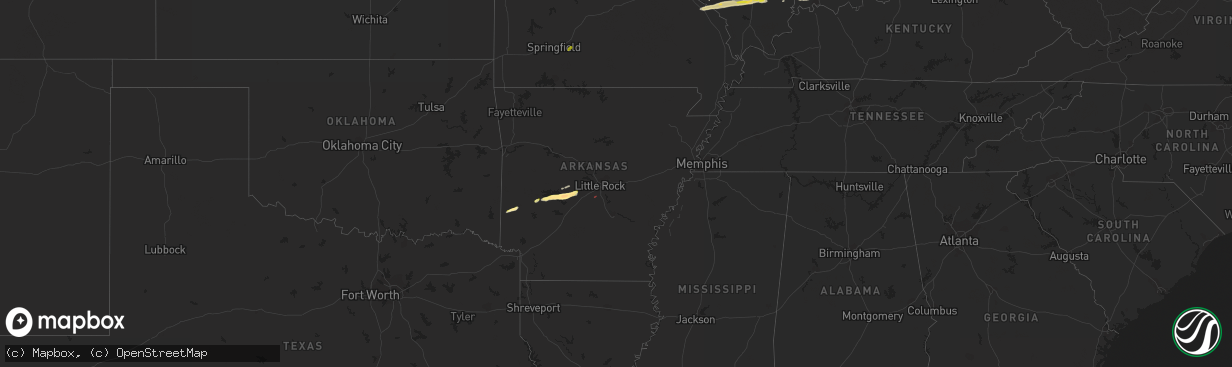Hail map in Arkansas on February 9, 2024