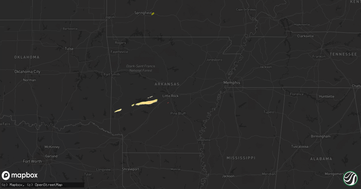 Hail map in Arkansas on February 9, 2024