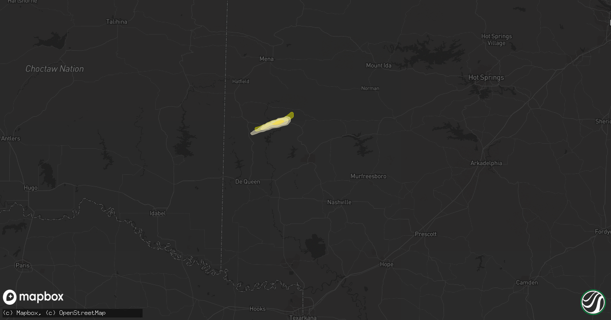 Hail map in Dierks, AR on February 9, 2024