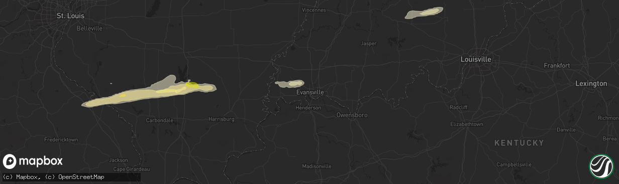 Hail map in Evansville, IN on February 9, 2024