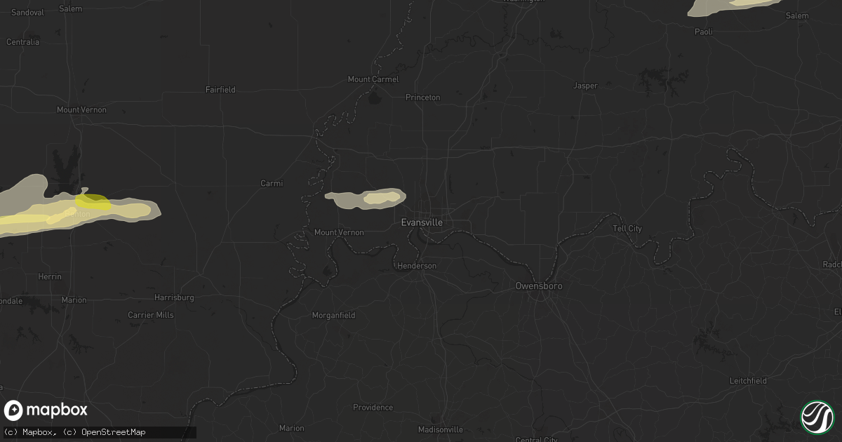 Hail map in Evansville, IN on February 9, 2024