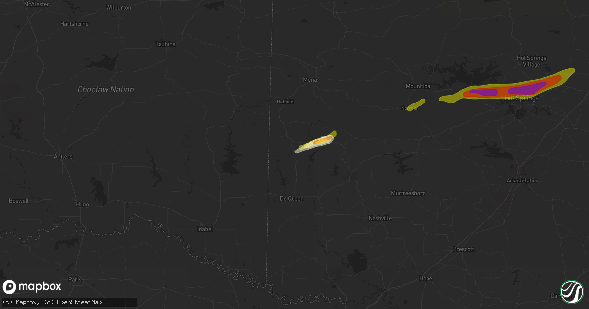 Hail map in Grannis, AR on February 9, 2024