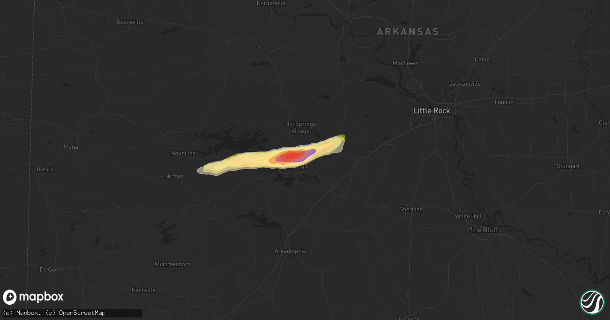 Hail map in Hot Springs National Park, AR on February 9, 2024