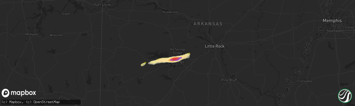 Hail map in Hot Springs Village, AR on February 9, 2024