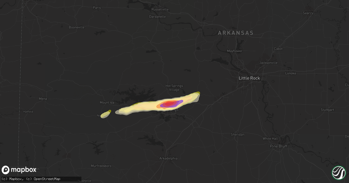 Hail map in Hot Springs Village, AR on February 9, 2024