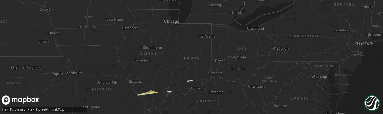 Hail map in Indiana on February 9, 2024