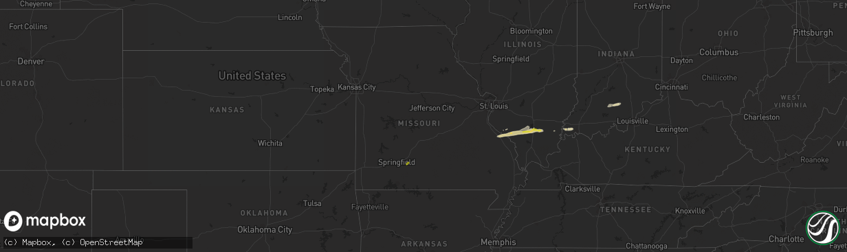 Hail map in Missouri on February 9, 2024