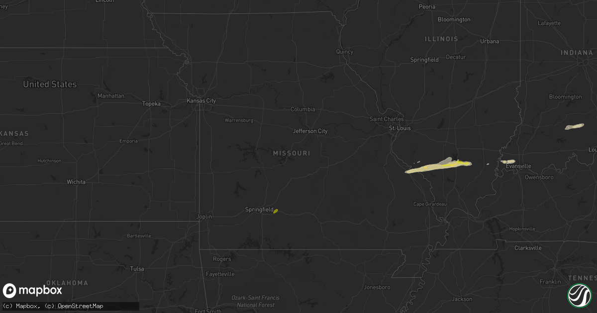 Hail map in Missouri on February 9, 2024
