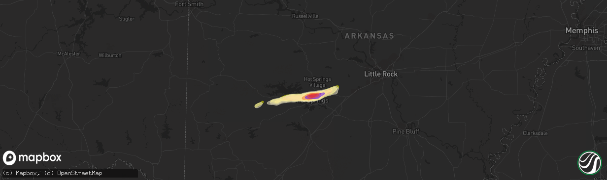 Hail map in Mountain Pine, AR on February 9, 2024