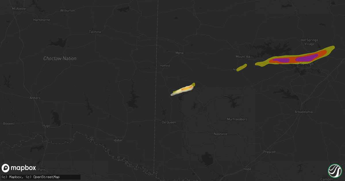 Hail map in Wickes, AR on February 9, 2024