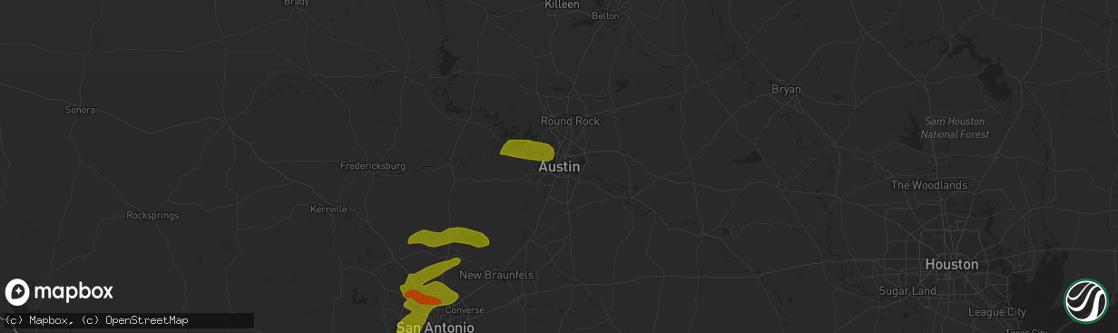 Hail map in Austin, TX on February 10, 2009