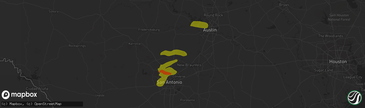 Hail map in Canyon Lake, TX on February 10, 2009