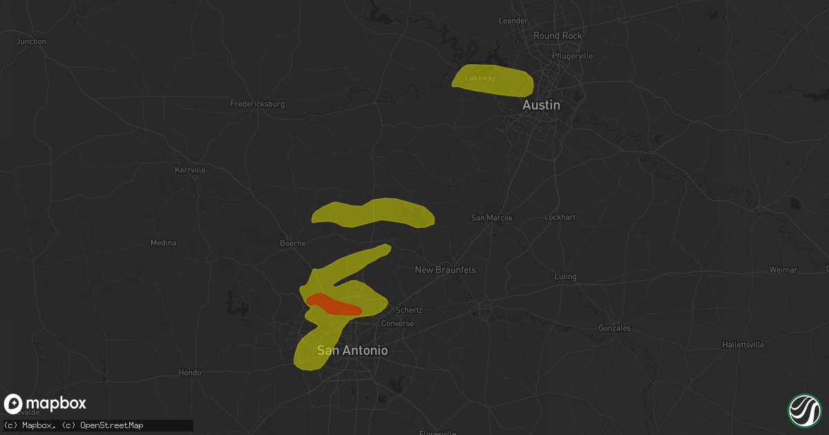 Hail map in Canyon Lake, TX on February 10, 2009