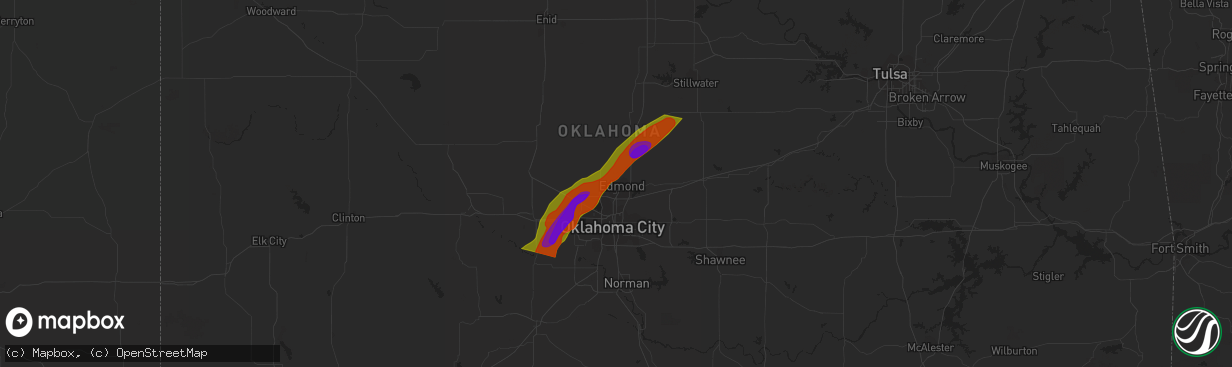 Hail map in Edmond, OK on February 10, 2009