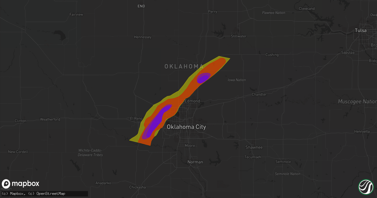 Hail map in Edmond, OK on February 10, 2009