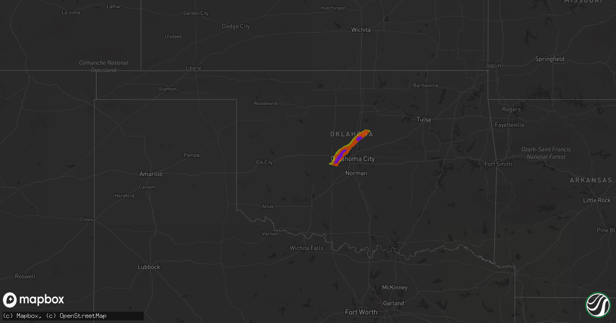 Hail map in Oklahoma on February 10, 2009