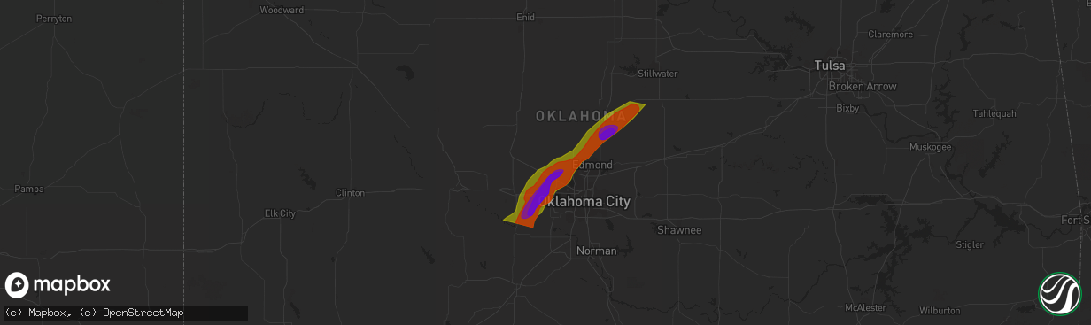 Hail map in Piedmont, OK on February 10, 2009