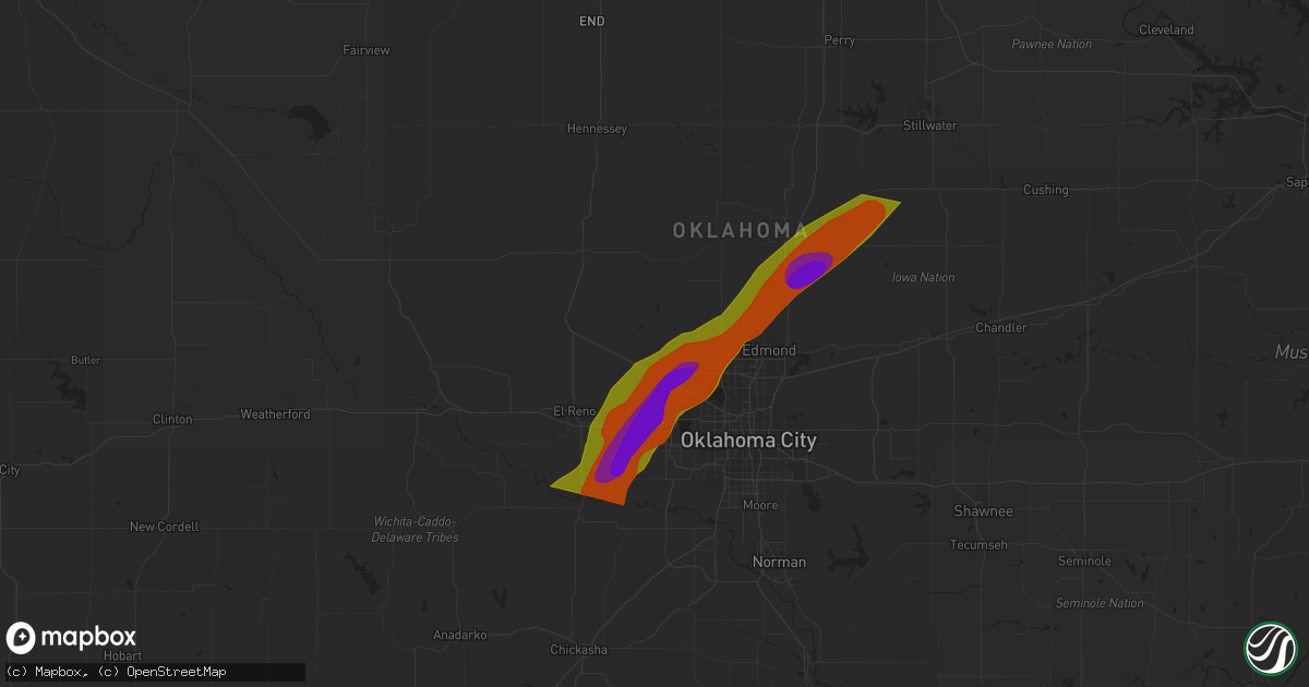 Hail map in Piedmont, OK on February 10, 2009
