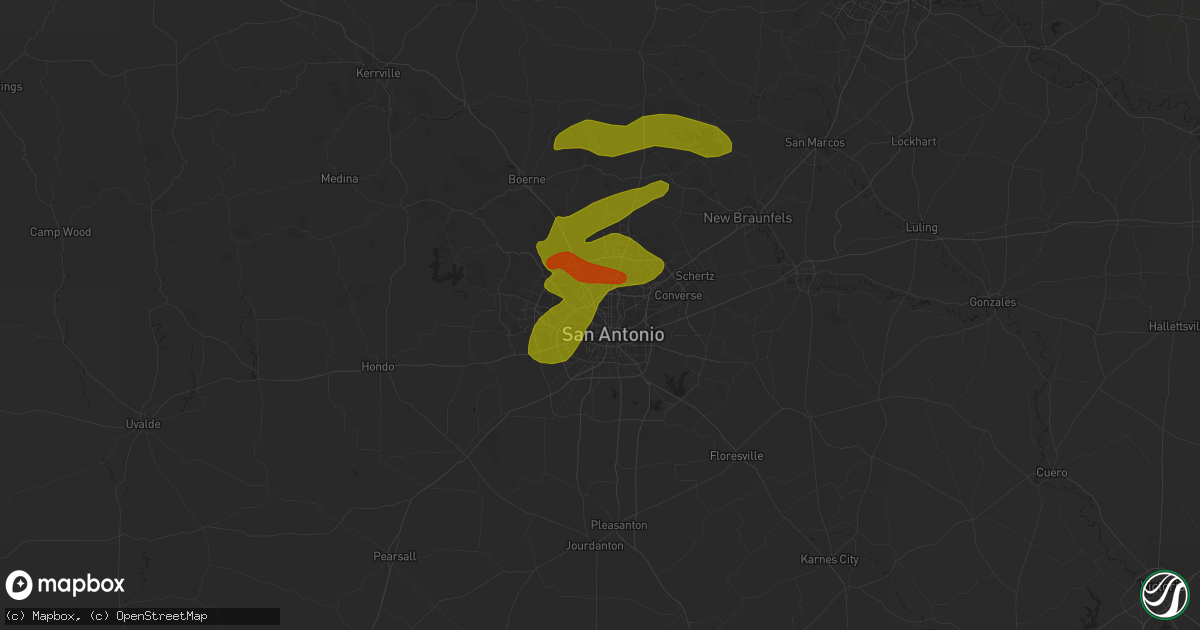 Hail map in San Antonio, TX on February 10, 2009