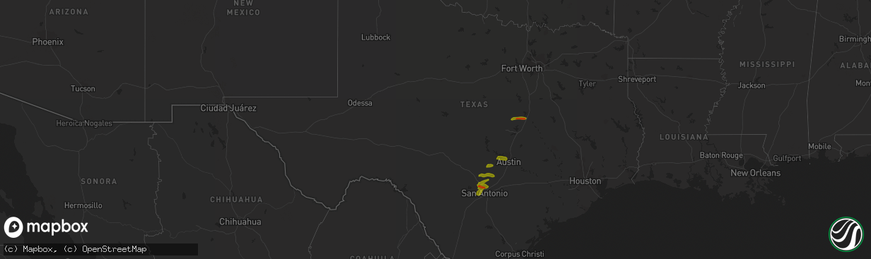 Hail map in Texas on February 10, 2009