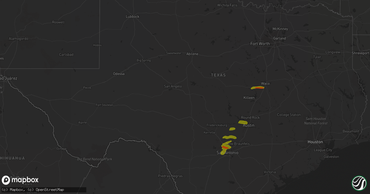 Hail map in Texas on February 10, 2009
