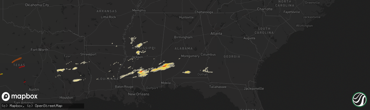 Hail map in Alabama on February 10, 2013