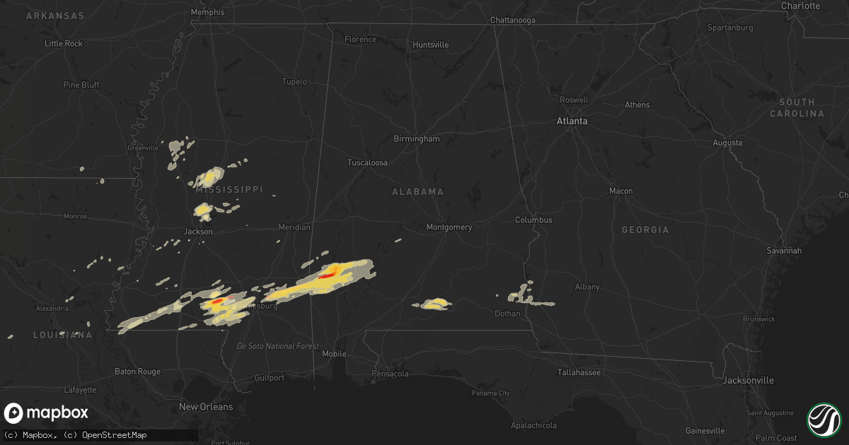 Hail map in Alabama on February 10, 2013