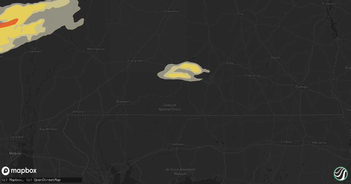 Hail map in Andalusia, AL on February 10, 2013