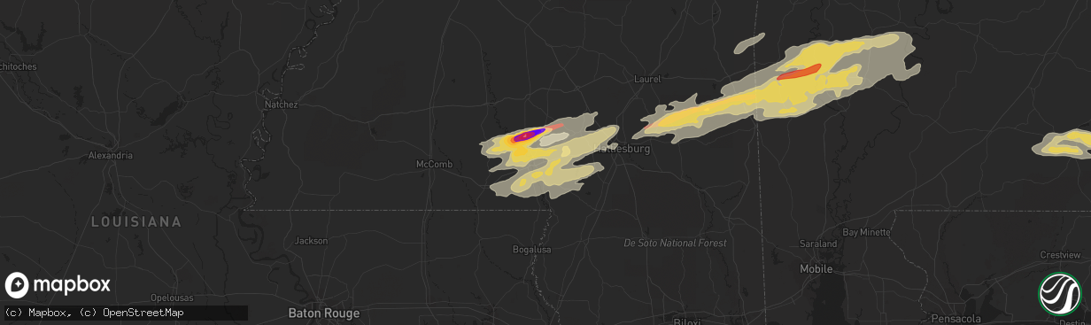 Hail map in Columbia, MS on February 10, 2013