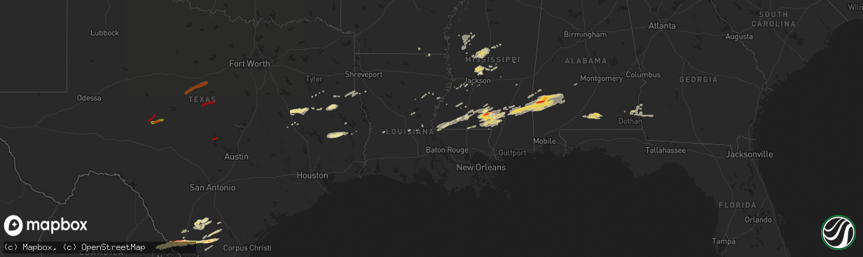 Hail map in Louisiana on February 10, 2013