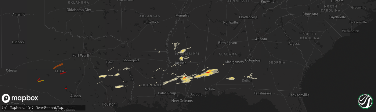 Hail map in Mississippi on February 10, 2013