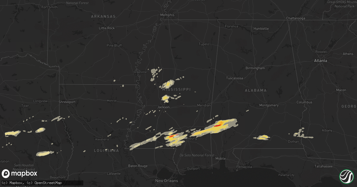 Hail map in Mississippi on February 10, 2013