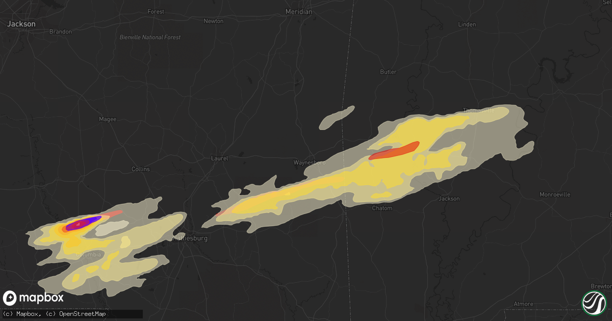 Hail map in Waynesboro, MS on February 10, 2013