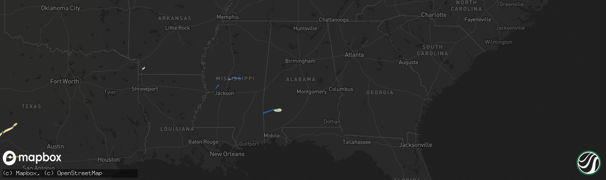 Hail map in Alabama on February 10, 2020