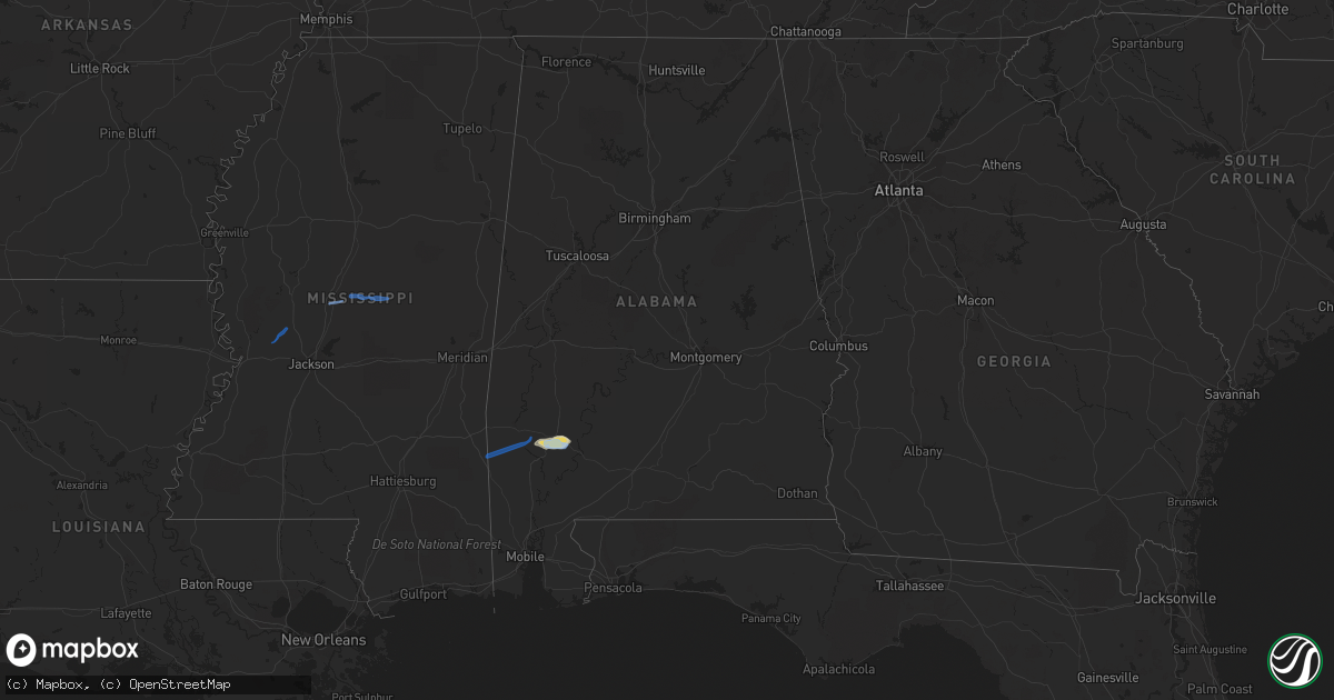 Hail map in Alabama on February 10, 2020