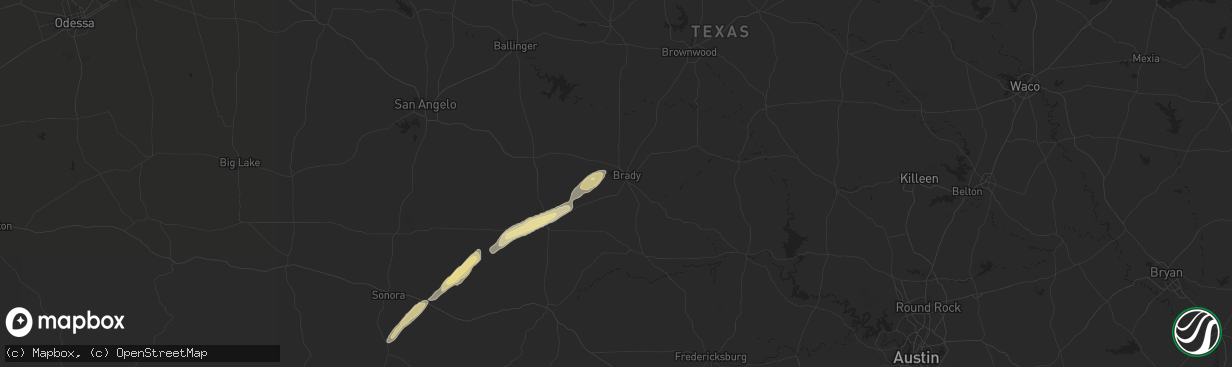 Hail map in Brady, TX on February 10, 2020