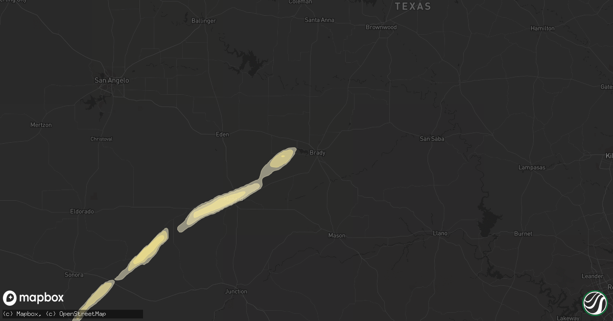 Hail map in Brady, TX on February 10, 2020