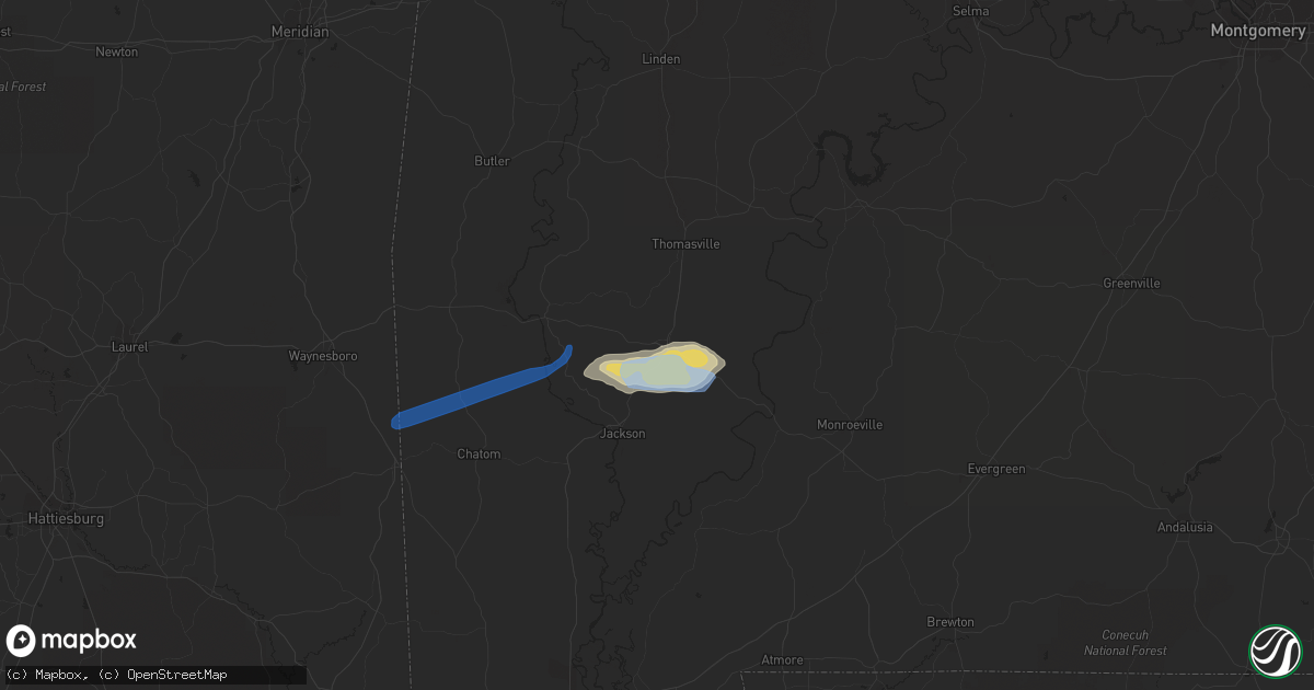 Hail map in Grove Hill, AL on February 10, 2020
